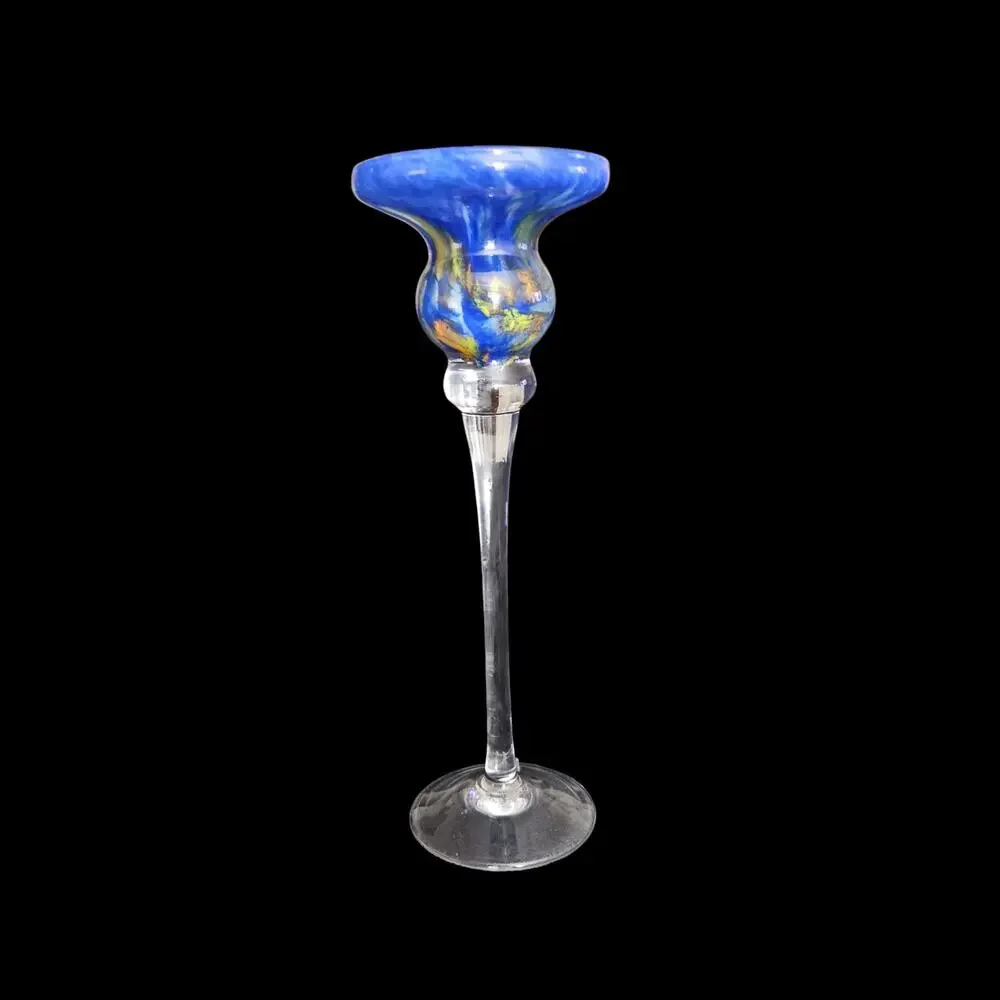MA.VI Group Italian Art Glass Blue Swirl Bud Vase Candle Holder 10.5